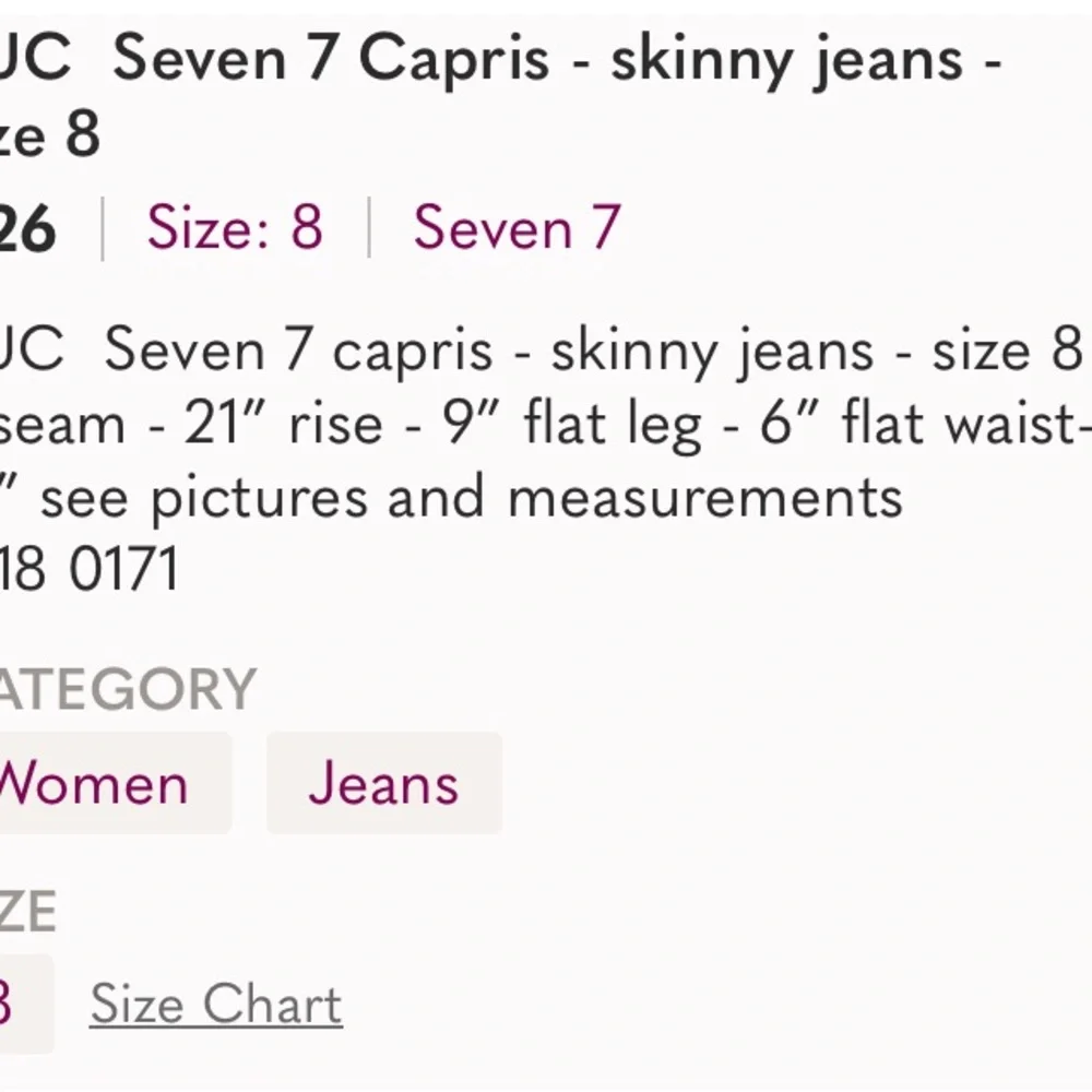 Excellent Preowned Condition Seven 7 Skinny Jeans Size 8. Very cute.